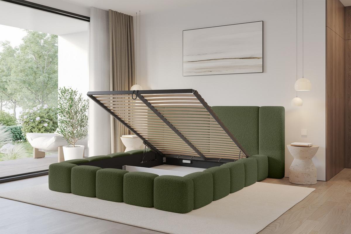 POLSTERBETT mit Bettkasten und Lattenrost, Bett mit Matratze H3/H4 - NILO 200x200 Grün - Olivgrün, Holzwerkstoff/Textil (200/200cm) - ALTDECOR