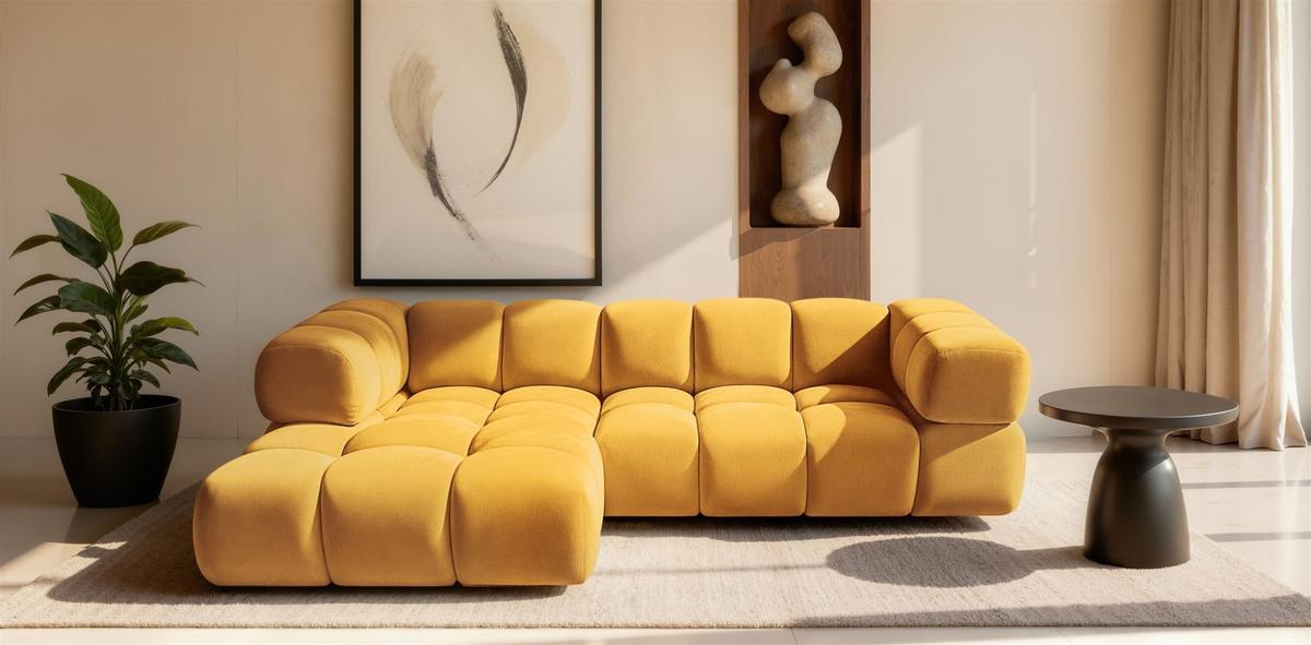 ECKSOFA Blanche In Bluvel - Gelb, Holzwerkstoff/Textil (280/150cm) - Fun Möbel
