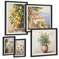BILDER SET 5er Set - 50x50 cm & 20x30 cm & 40x60 cm Schwarzer Rahmen - Lemon Streets Meerblick - Schwarz, Kunststoff (40/60cm) - TULUP