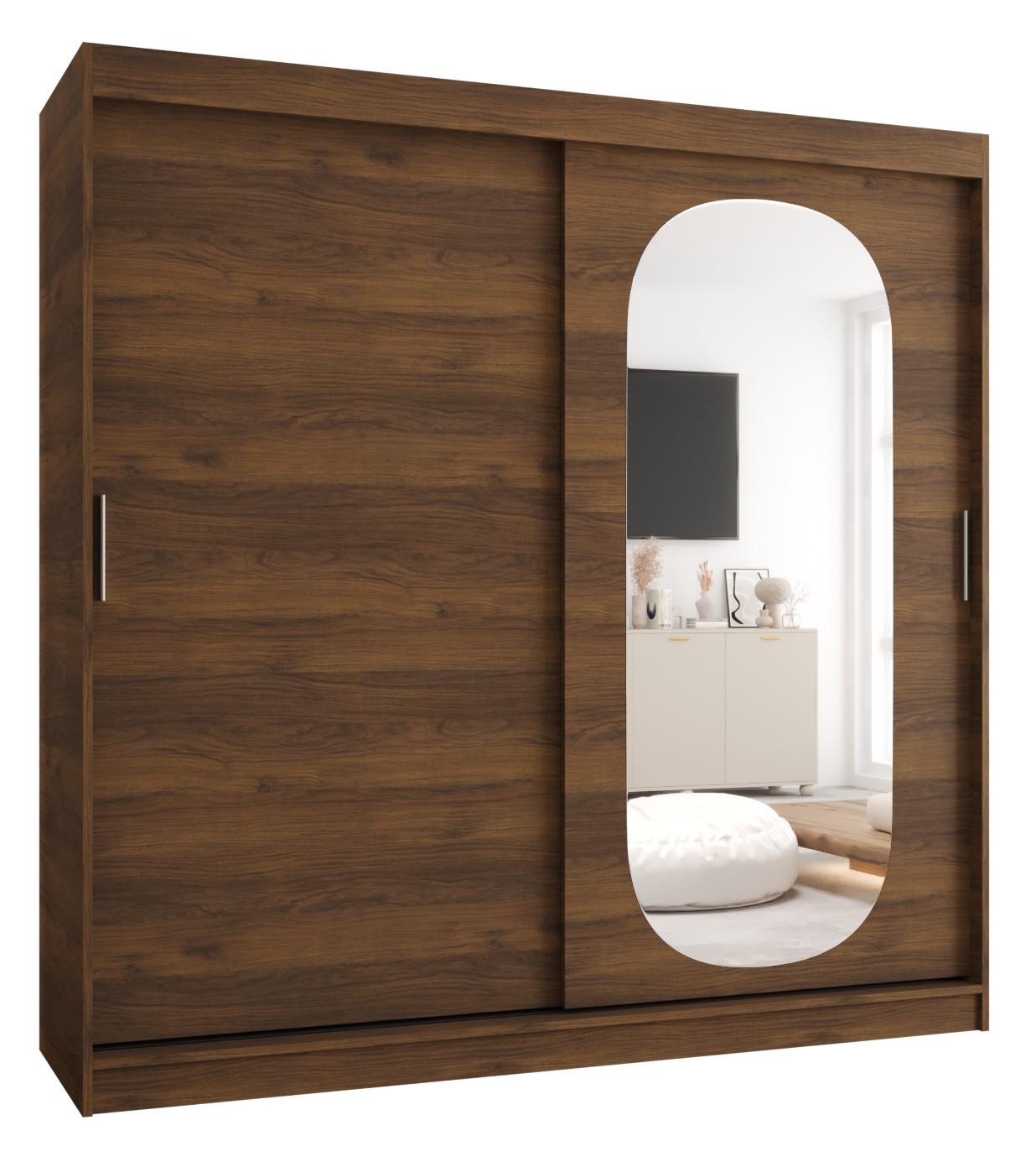 SCHIEBETÜRENSCHRANK mit Spiegel ROYAL 200/200/62 3-türig - Silberfarben/Walnussfarben, Holz (200/62/200cm) - MÖBEL KRYSPOL