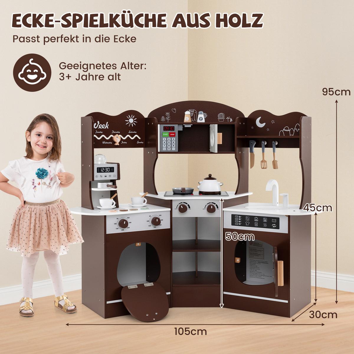 ECK-SPIELKÜCHE Braun - Braun, Holzwerkstoff (105/95/30cm) - COSTWAY