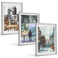BILDER SET 3er Set - 40x60 cm Silberner Rahmen - Moderne Städte, bunte Charaktere - Silberfarben, Kunststoff (40/60cm) - TULUP