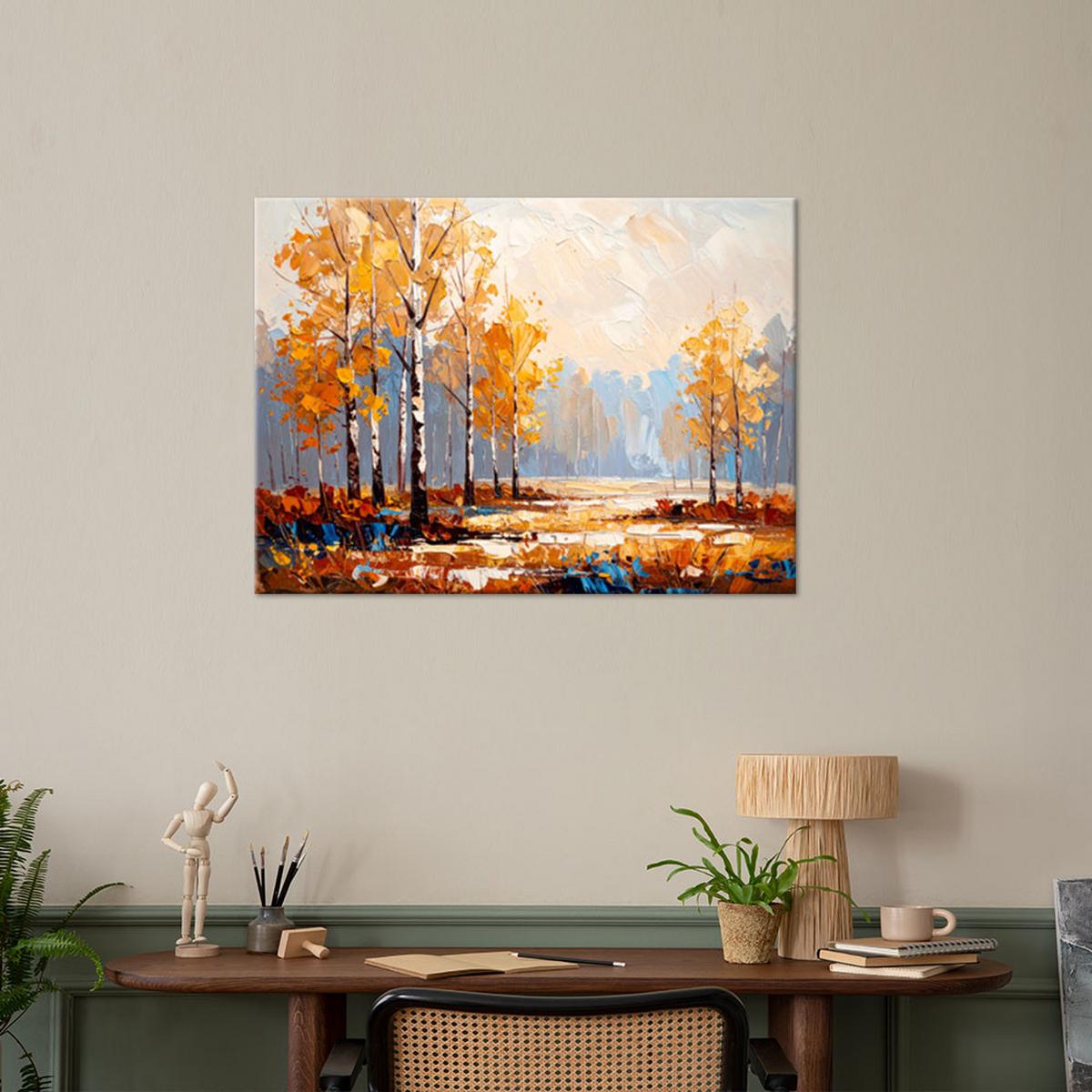 LEINWANDBILD Birkenwald Landschaft 100x70cm - Beige, Textil (100/70cm) - Feeby