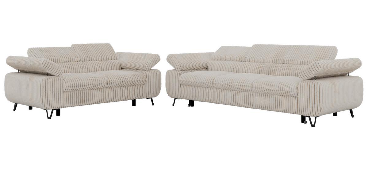 SITZGARNITUR PETERS 2+3 - Beige Cord - Beige/Creme, Textil/Metall (262/76/99cm) - MKS