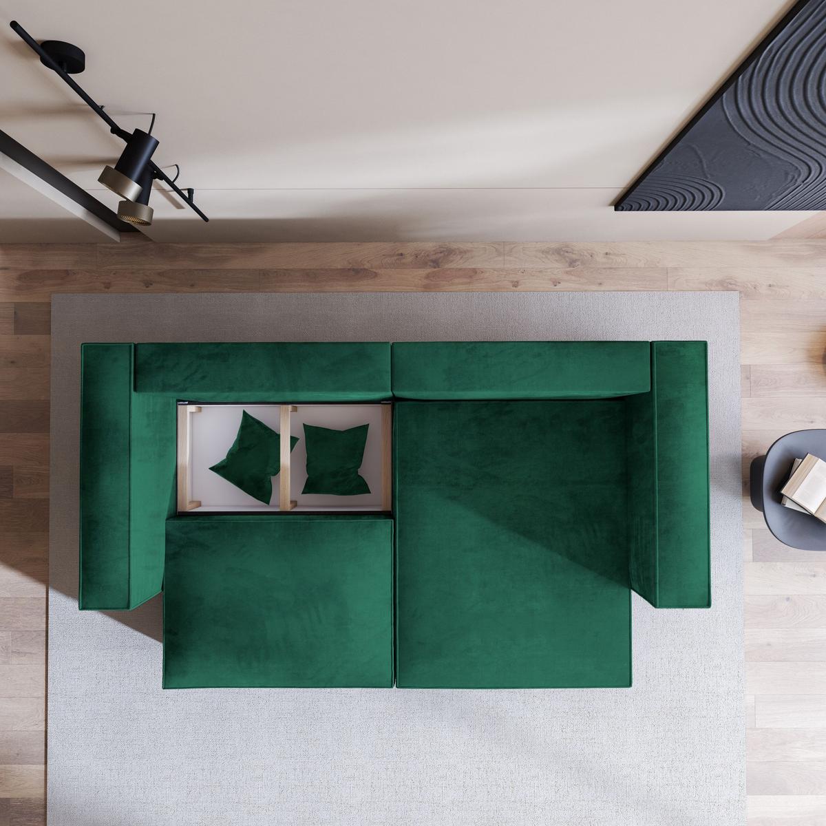 ECKSOFA NERIO M Grün Velours-Stoff mit Schlaffunktion - Grau/Grün, Holz/Kunststoff (245/148cm) - MASSENO