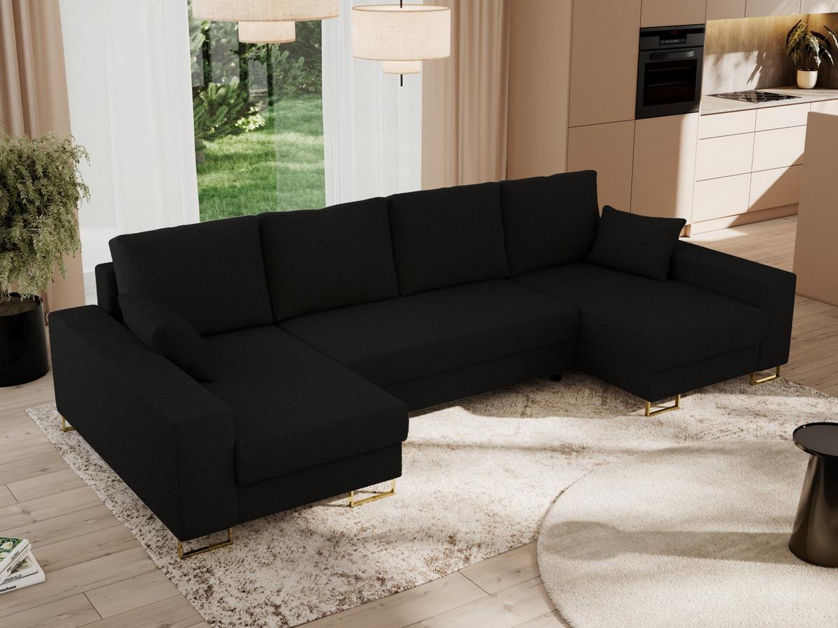 WOHNLANDSCHAFT DORIAN U Bouclé Schwarz - Goldfarben/Schwarz, Textil/Metall (312/85/138cm) - MKS