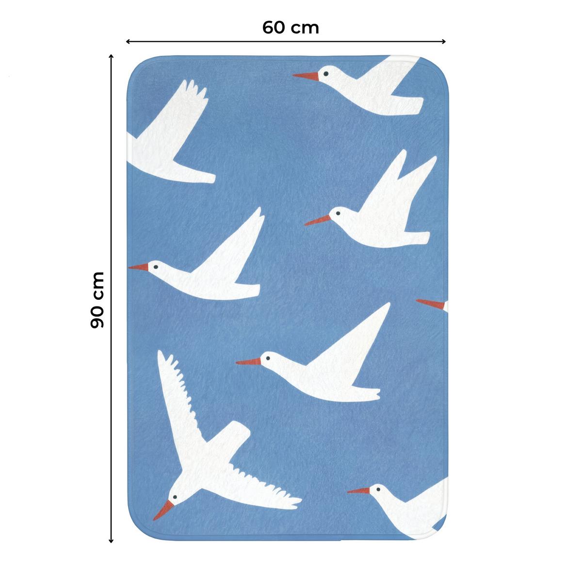 WC-VORLEGER Vögel - Weiß - Muster Toilettenvorleger 60x90 cm - Blau, Textil (60/1cm) - OnlyWow