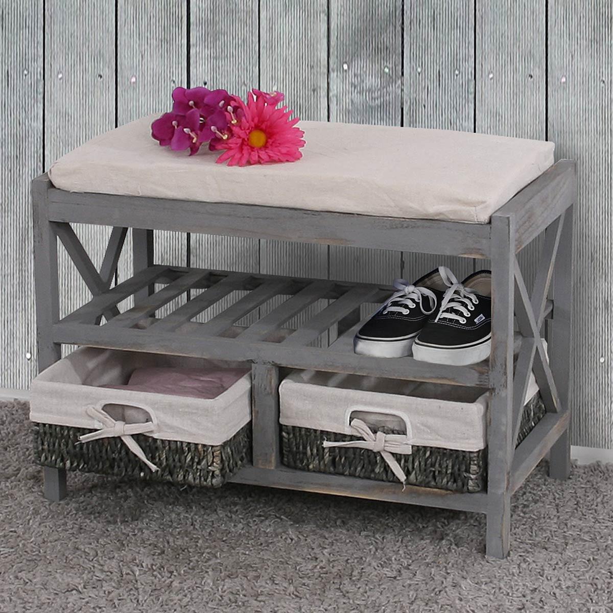 SCHUHREGAL SITZBANK Grau, Cremeweiß - Weiß/Grau, Holz (65/45/34cm) - MCW