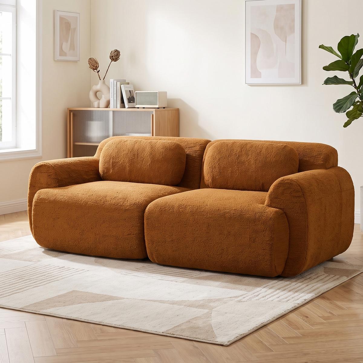 2-SITZER SOFA Modulares Chenille Kompressionssofa - Cognac, Textil (189/71/91cm) - Urban Meuble