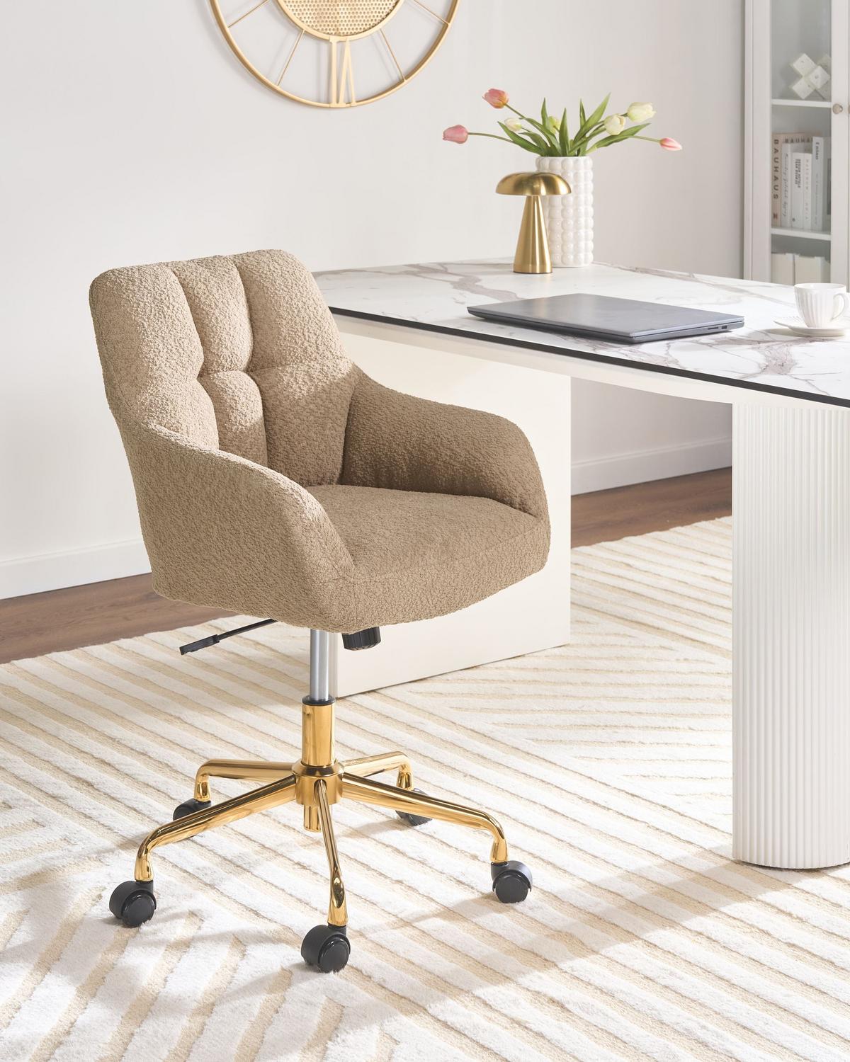 SCHREIBTISCHSTUHL Bouclé Hellbraun Palmdale - Hellbraun, Textil (58/87/61cm) - Beliani