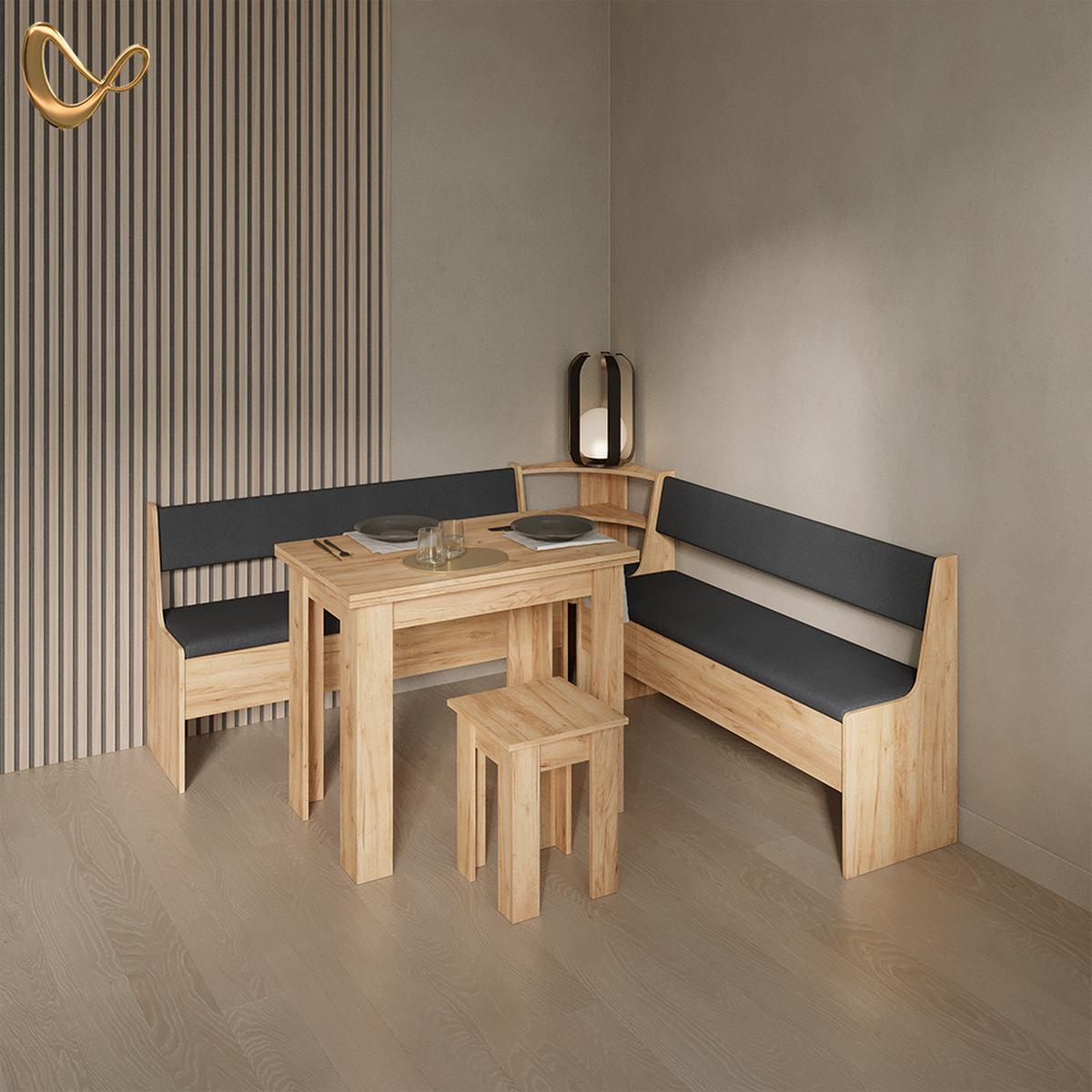 ECKBANKGRUPPE Tiberio Goldkraft Eiche 180 x 180 cm mit Tisch - Honigeiche, Holzwerkstoff (180/80/180cm) - Livinity®