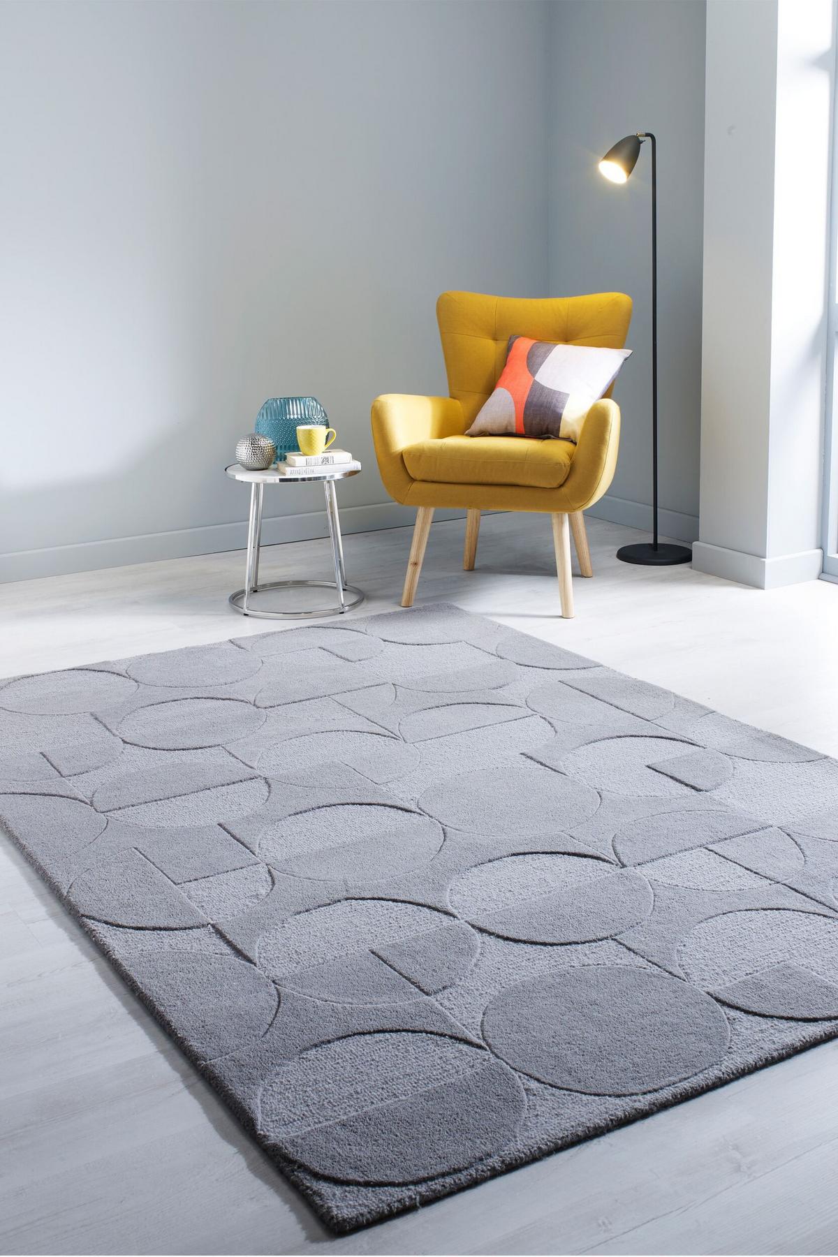WOLLTEPPICH DEBEN, geometrisch, aus Wolle, Hellgrau, 120 x 170 cm - Grau, Textil (170/120cm) - KADIMA DESIGN