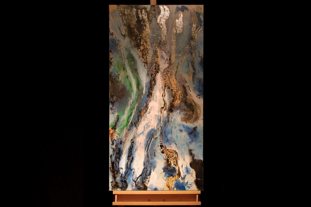 ACRYLBILD HANDGEMALT 60/120 cm - Blau/Weiß, Holz/Textil (60/120cm) - KUNSTLOFT