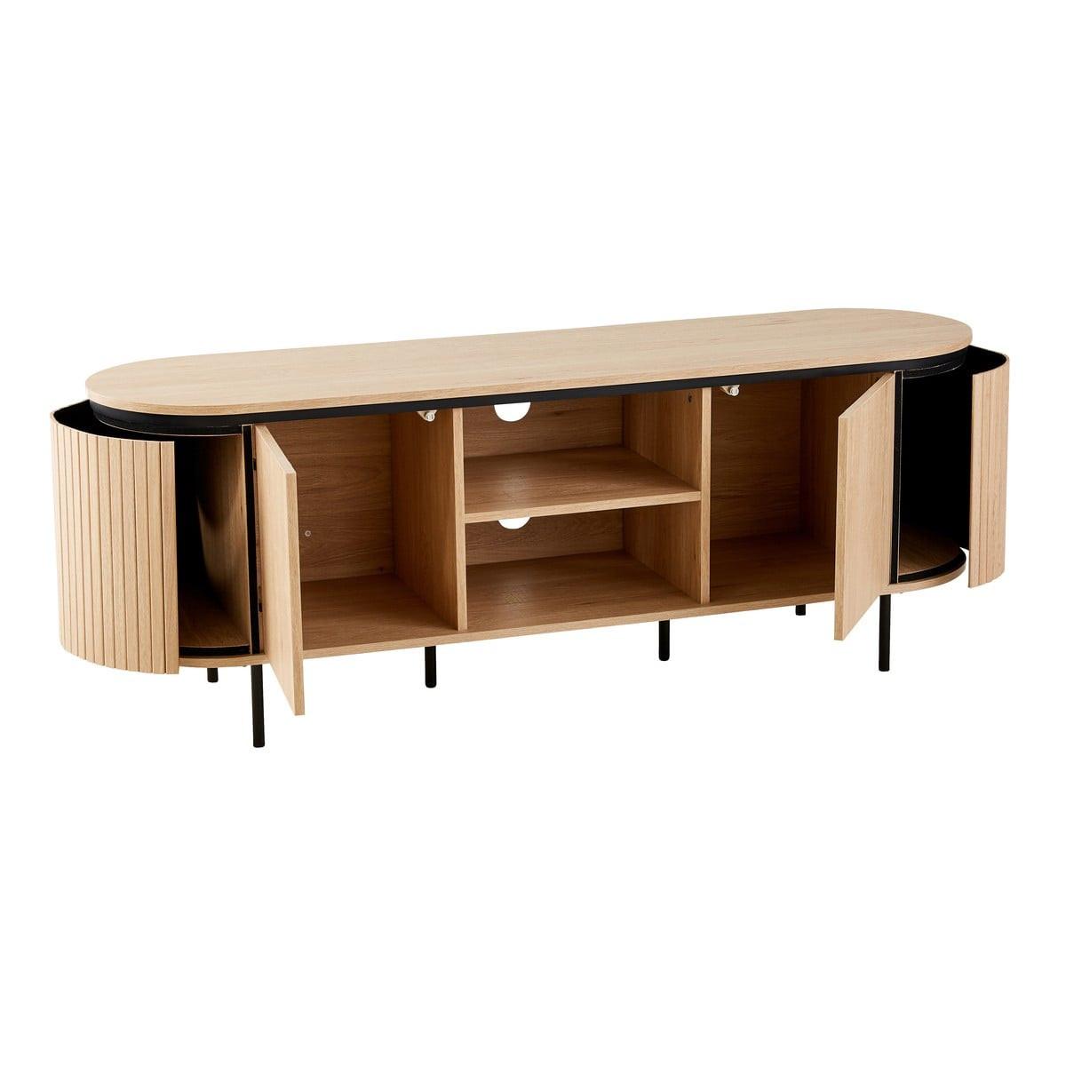 TV-MÖBEL mit 2 Türen und seitlichem Rillen-Effekt 150/55/40 cm - Eschefarben, Holzwerkstoff (40/55/46cm) - Calicosy