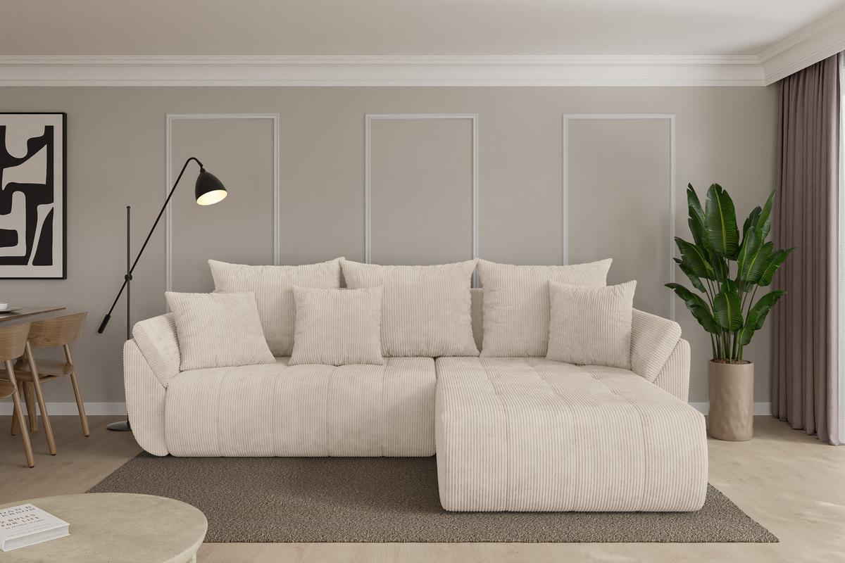 ECKSOFA mit Schlaffunktion Ottomane Rechts TOKO-L 277x194x86 Beige Cord - Beige/Schwarz, Holzwerkstoff/Kunststoff (277/194cm) - ALTDECOR