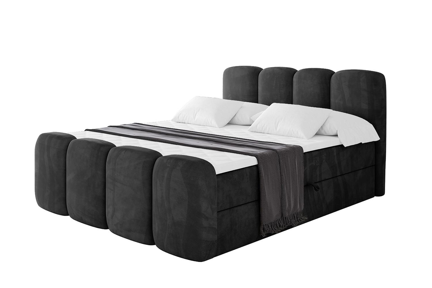 BOXBETT mit Matratze H4 und Lattenrost - NINA-Z - 180x200 cm - Schwarz - Schwarz Hochglanz, Holzwerkstoff (180/200cm)