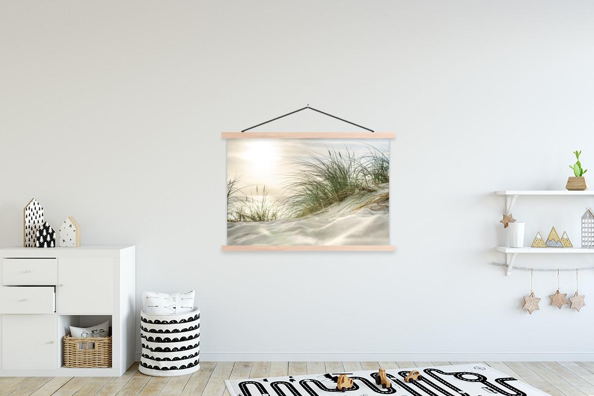POSTER MIT MAGNETLEISTEN Dünen mit Strandhafer in der Sonne des Nationalparks Schleswig-Holsteinisches Wattenmeer Magnetleiste 120x80 cm - Creme, Textil (120/80/0.15cm) - MuchoWow