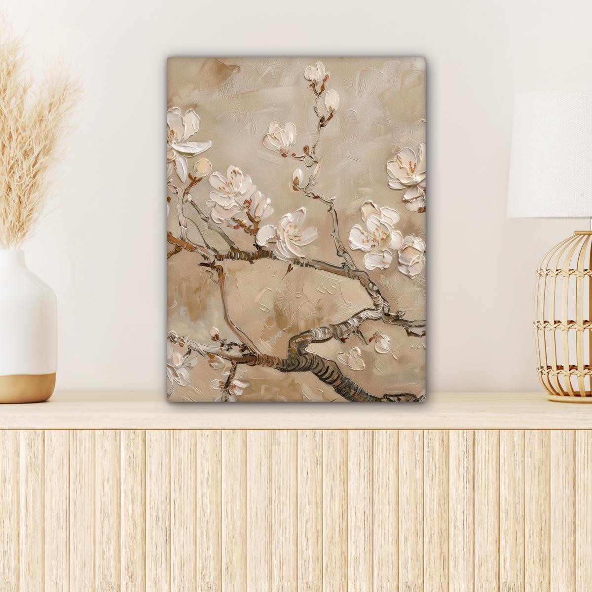 LEINWANDBILD Blumen - Modern - Beige - Weiß - Blüte Room Decor 30x40 cm - Beige, Textil (30/40cm) - MuchoWow