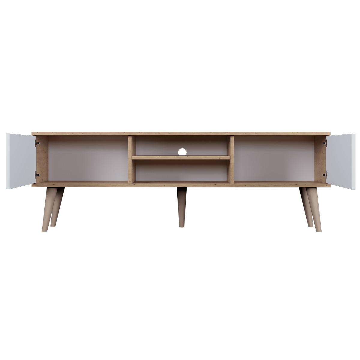 TV-MÖBEL Toronto Weiß und Holz - Weiß/Braun, Holzwerkstoff (160/55/35cm) - Petits-meubles