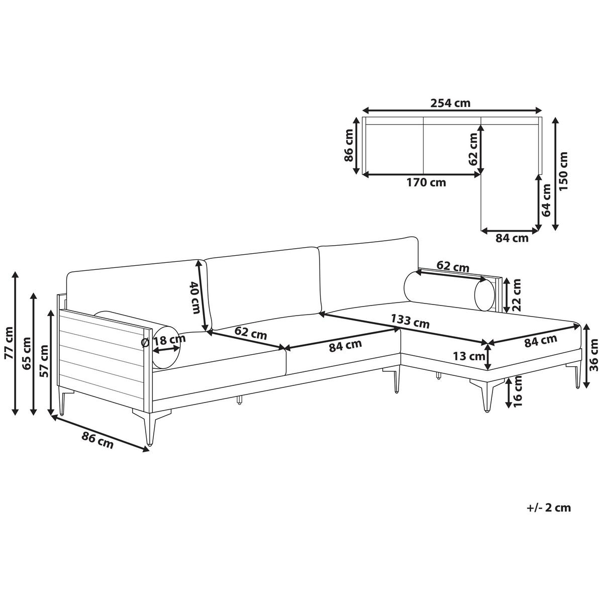 GARTEN-ECKSOFA 4-Sitzer Grau Cavezzo - Hellbraun/Schwarz, Holz (254/77/150cm) - Beliani