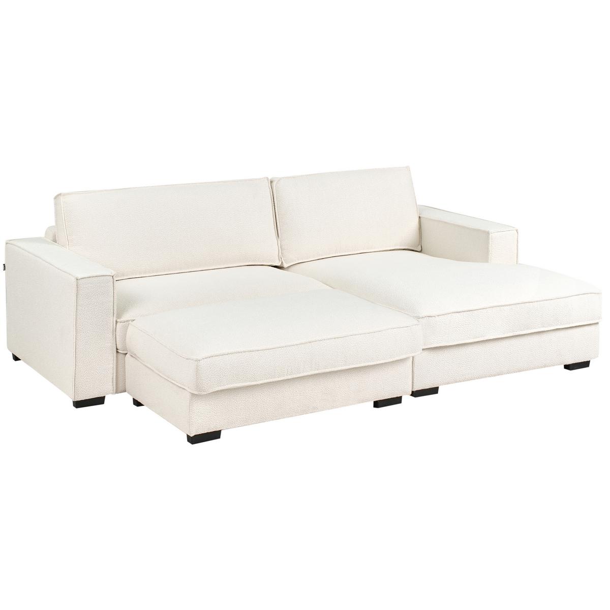 ECKSOFA Bouclé Cremeweiß mit Ottomane linksseitig Renders - Beige/Creme, Textil (257/136cm) - Beliani
