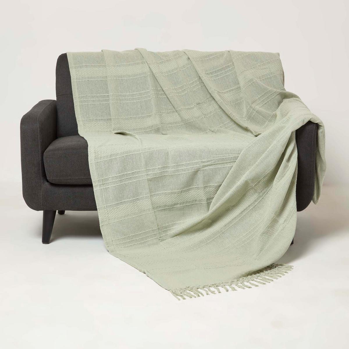 ÜBERWURF Kashi 225/255 cm, Baumwolle mit Fransen - Salbeigrün, Textil (225/255cm) - Homescapes