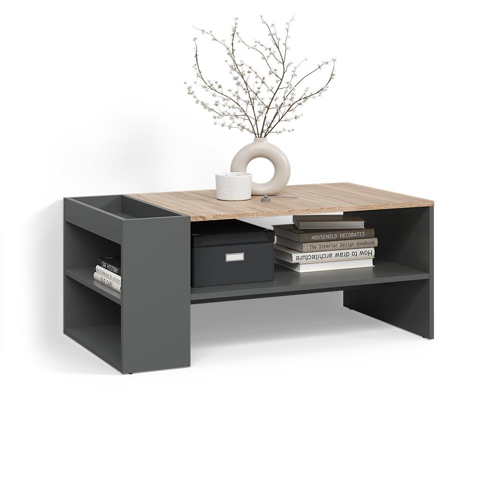 COUCHTISCH Piave Anthrazit/Sonoma mit Regalen - Anthrazit/Sonoma Eiche, Holzwerkstoff (55/100/42cm) - Livinity®