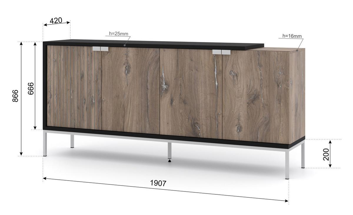 KOMMODE Flagstaff Eiche, Schwarz 190/87/42 - Schwarz, Holzwerkstoff (190/87/42cm) - RAUMHIRSCH FURNITURE