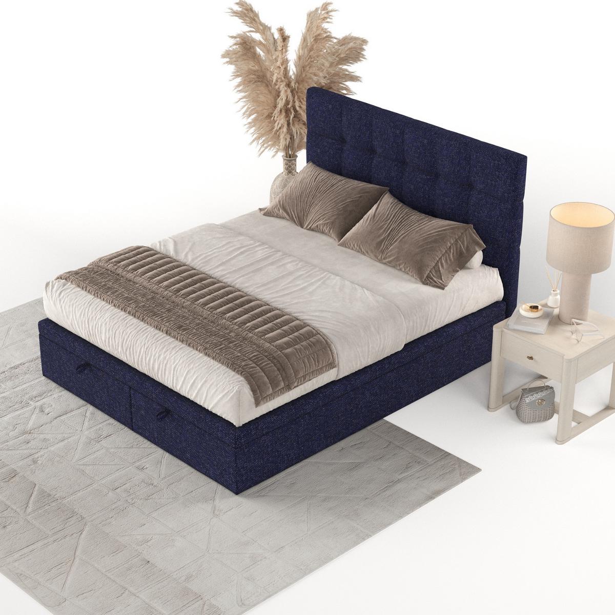 POLSTERBETT Guam mit Stauraum 120/200 cm Marineblau im Alta Stoff - Schwarz/Dunkelblau, Holz/Holzwerkstoff (120/200cm) - AltaBeds