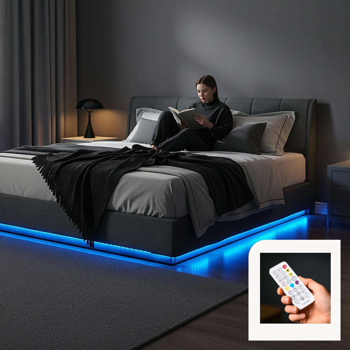 LED POLSTERBETT Tröstiar mit Matratze - Anthrazit, Holzwerkstoff/Kunststoff (180/200cm) - [en.casa]