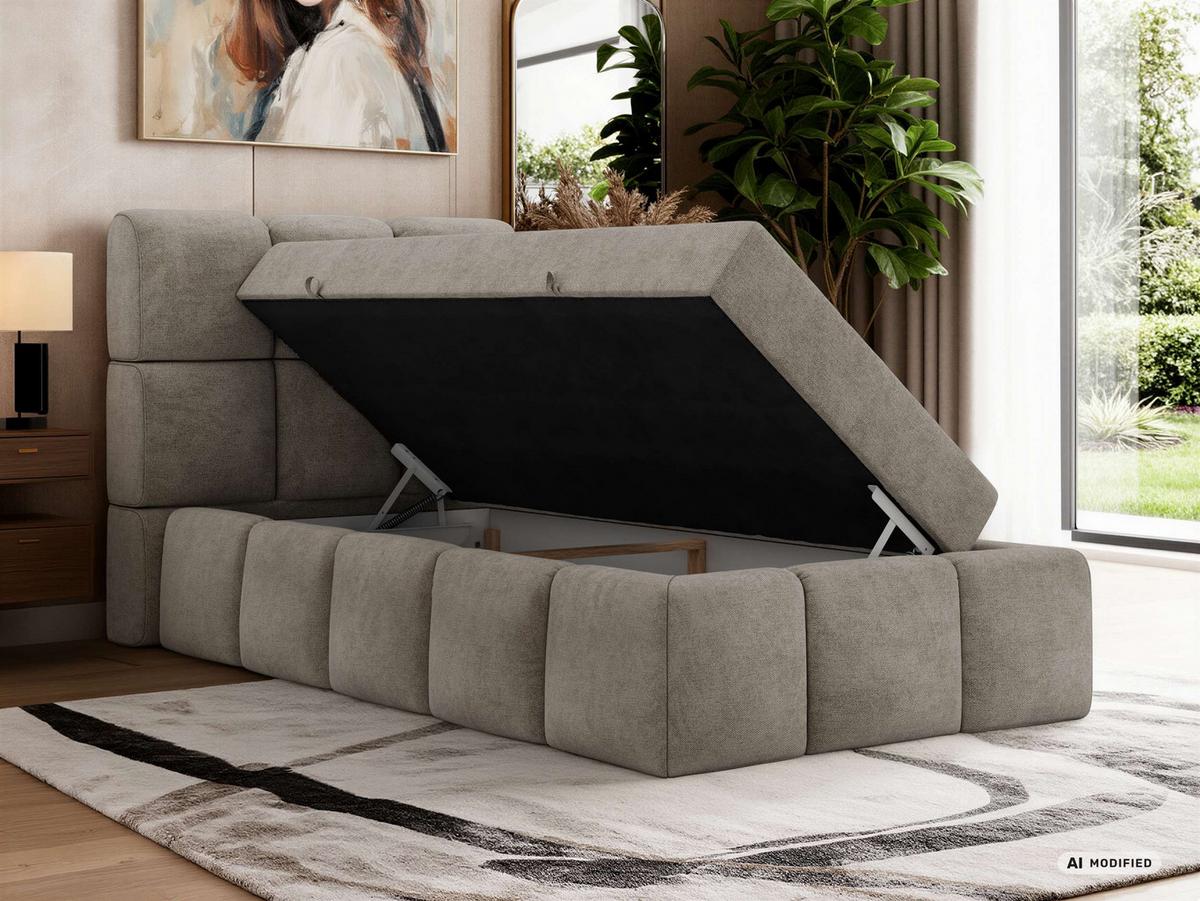 BOXBETT NIRA 90/200 - Greige Stukture - Topper T25 - H3 - Greige/Schwarz, Kunststoff/Textil (90/200cm) - MKS