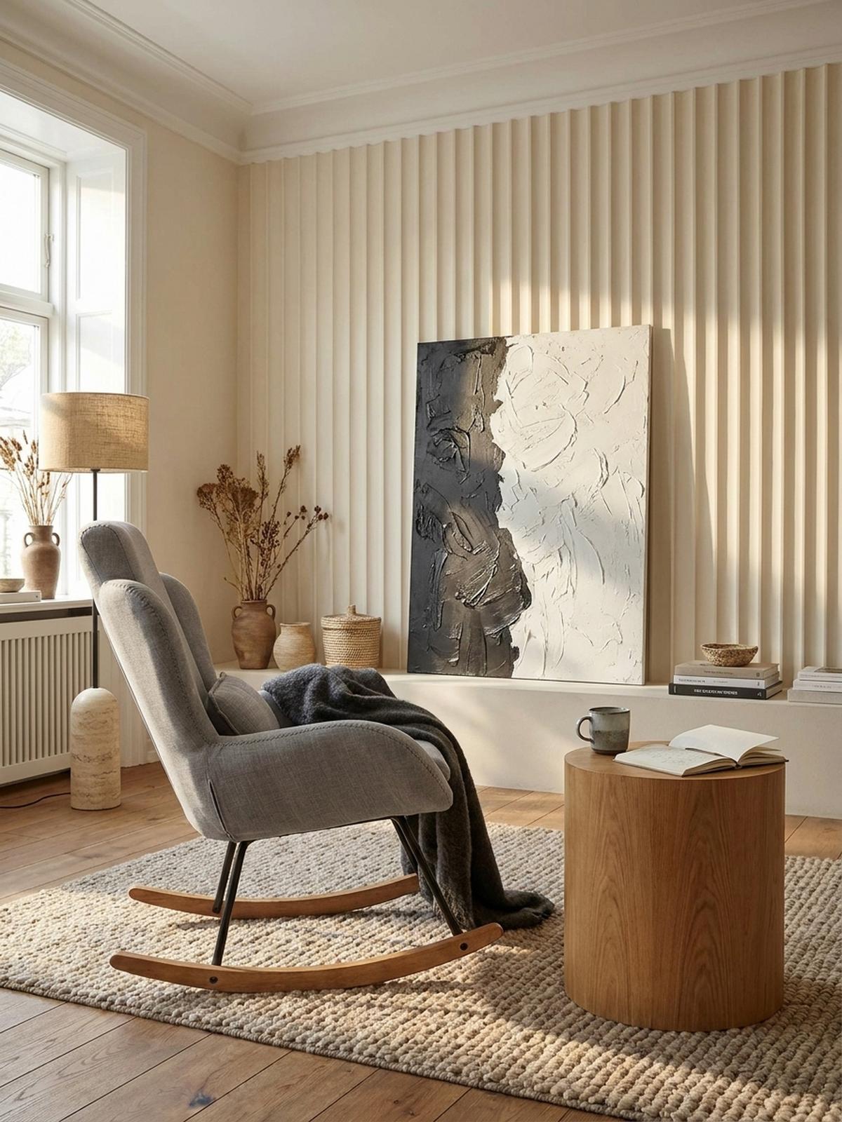 SCHAUKELSTUHL Gummibaumholz Hohe Lehne Abnehmbare Polsterung LAVANT, Anthrazit 75x88x110 cm - Anthrazit/Schwarz, Holz/Textil (75/110/88cm) - KADIMA DESIGN