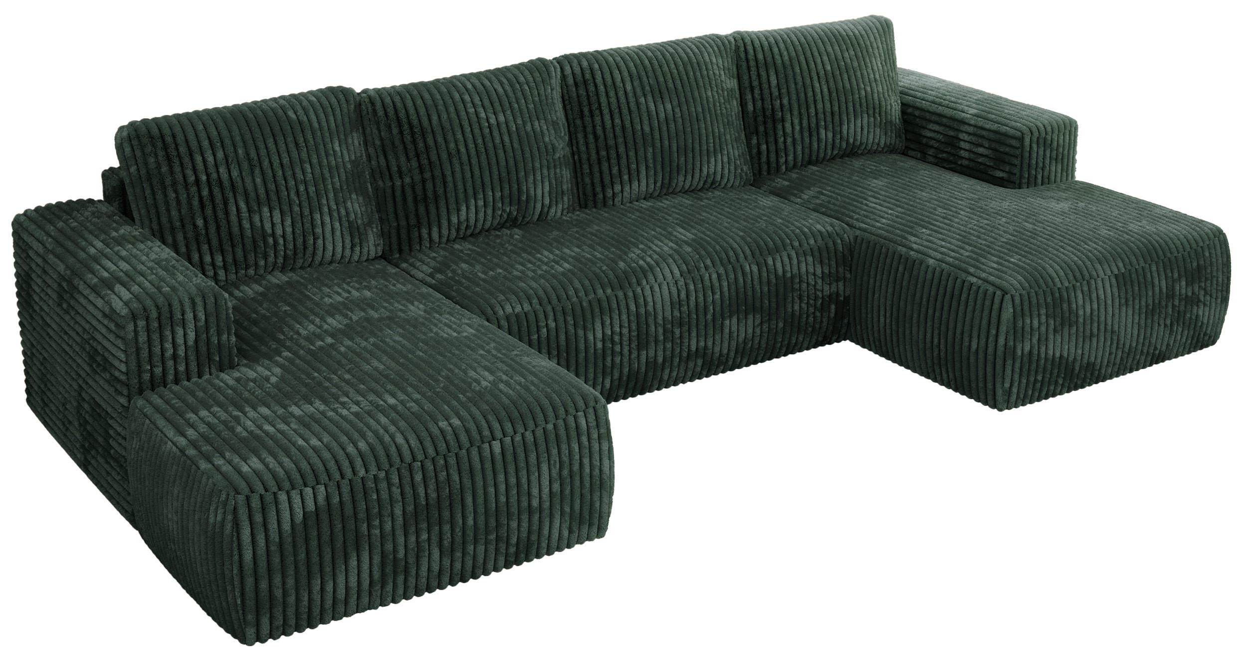 WOHNLANDSCHAFT TRENTINO U Grün Cord - Schwarz/Grün, Kunststoff/Textil (334/91/163cm) - MKS
