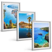 BILDER SET 3er Set - 40x60 cm Silberner Rahmen - Palmen am Meer, blaues Wasser - Silberfarben, Kunststoff (40/60cm) - TULUP