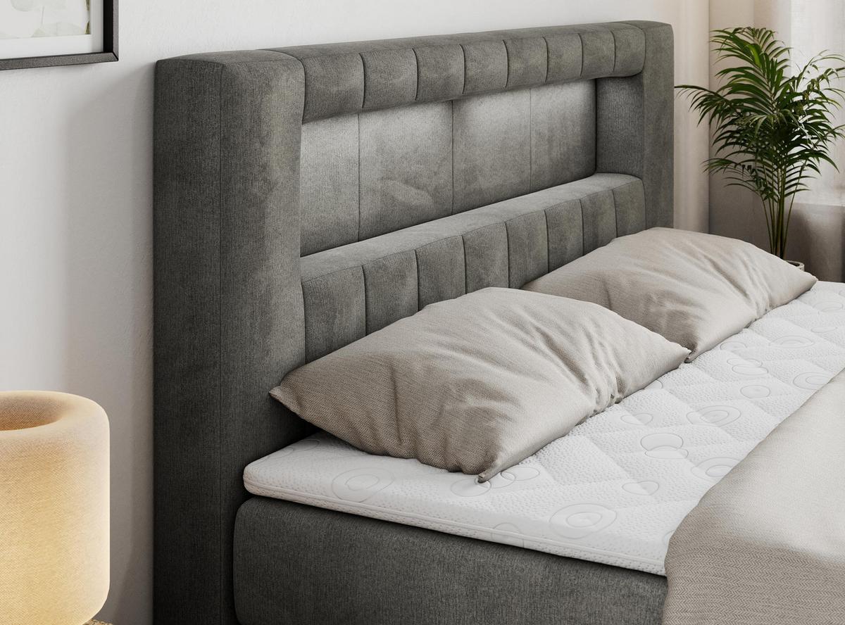BOXSPRINGBETT GOLD-5 KING LED 200/200 Dunkelgrau Velvet - H4 - Dunkelgrau, Holz/Textil (200/200cm) - MKS