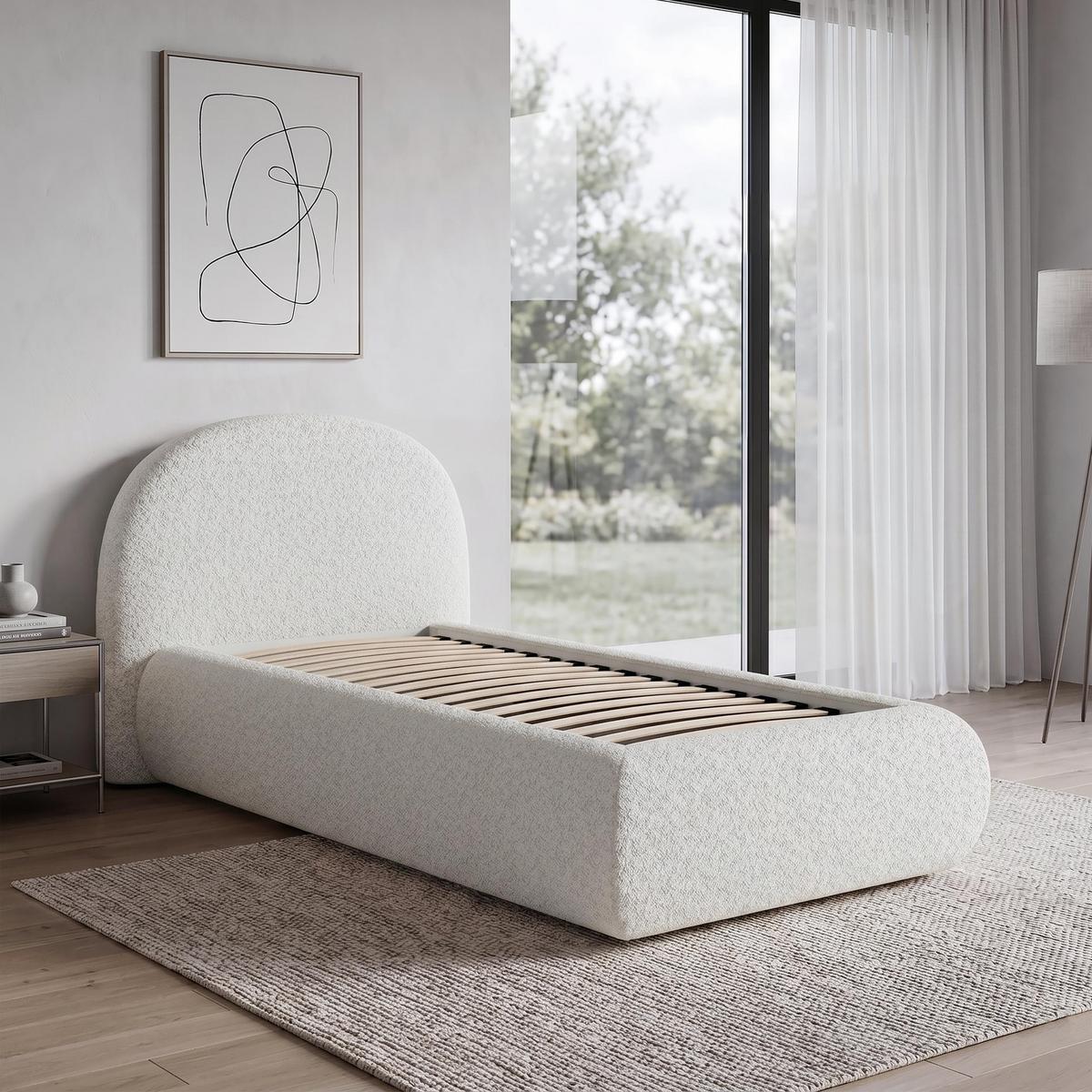 POLSTERBETT Motti 90x200, Einzelbett mit Bettkasten, ohne Matratze, Creme - Creme, Holzwerkstoff (90/200cm) - Beautysofa