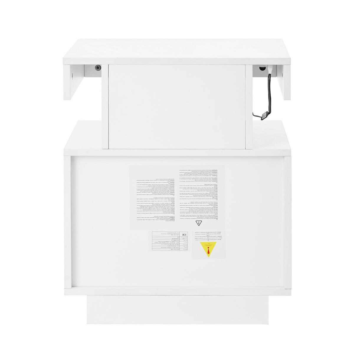 NACHTTISCH Weiß (50 cm) mit LED Beleuchtung, 2 Schubladen & offenem Fach - Weiß, Holzwerkstoff (50/60/40cm) - Urban Meuble