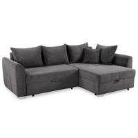 ECKSOFA mit Schlaffunktion und Bettkasten, seitenverkehrt montierbar B236/T160/H81 cm, Liegefl. 142x202 cm, Cord Dunkelgrau / 15202 - Chromfarben/Dunkelgrau, Kunststoff/Textil (236/160cm) - luma-home