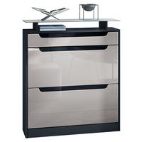 SCHUHSCHRANK Fiesta Sandgrau Hochglanz / Schwarz Hochglanz - Sandfarben, Holzwerkstoff (89/104/23cm) - Vladon