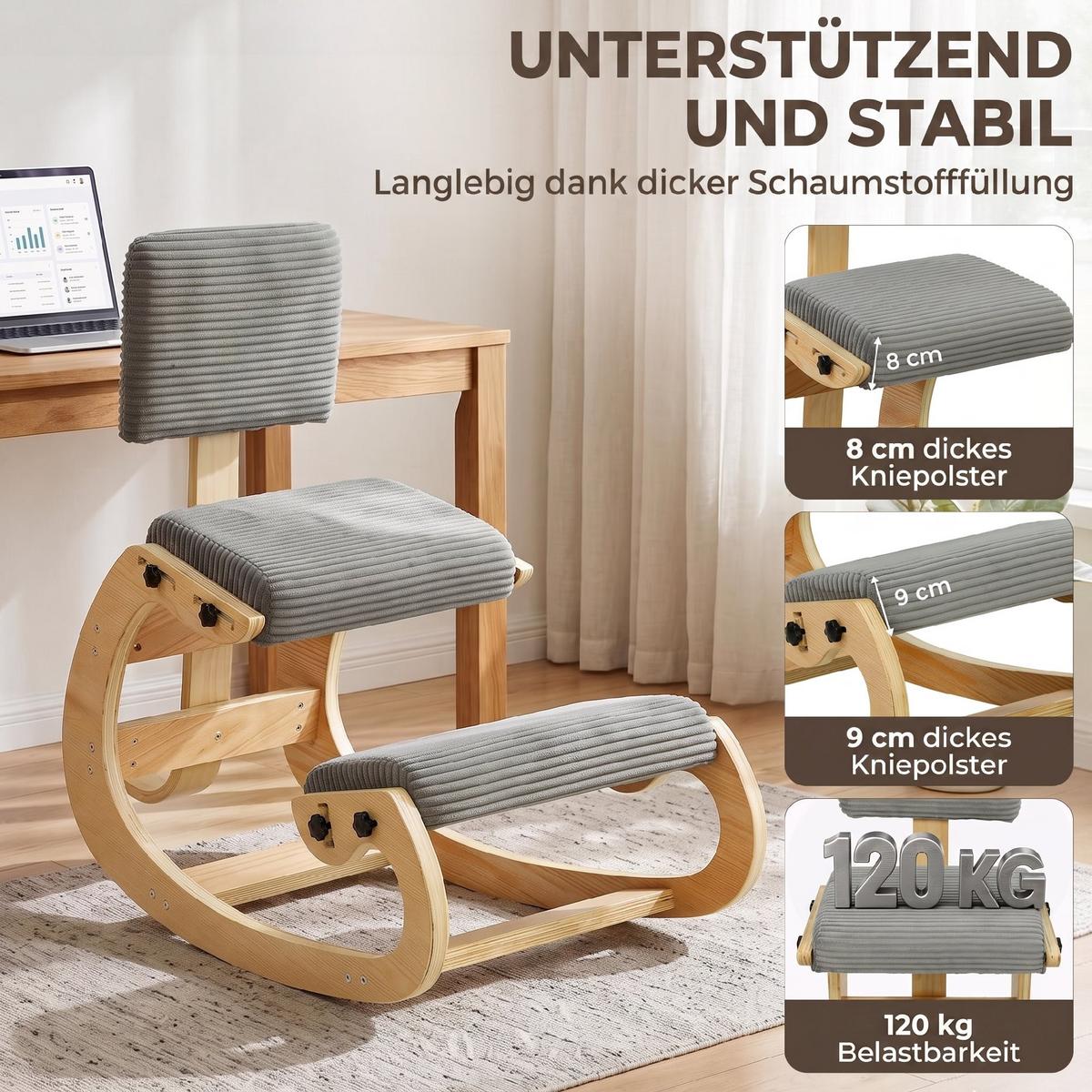 KNIESTUHL Cord Dunkelgrau - Grau, Textil (54/86/98cm) - HOMCOM