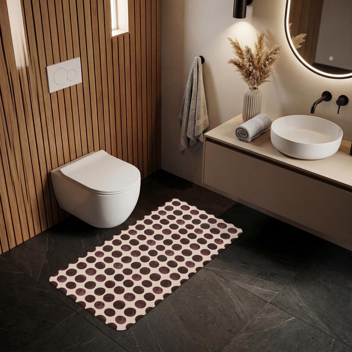 BADEMATTE Polka dots - Muster - Braun 120x60 cm - Bordeaux, Textil (120/60cm) - OnlyWow