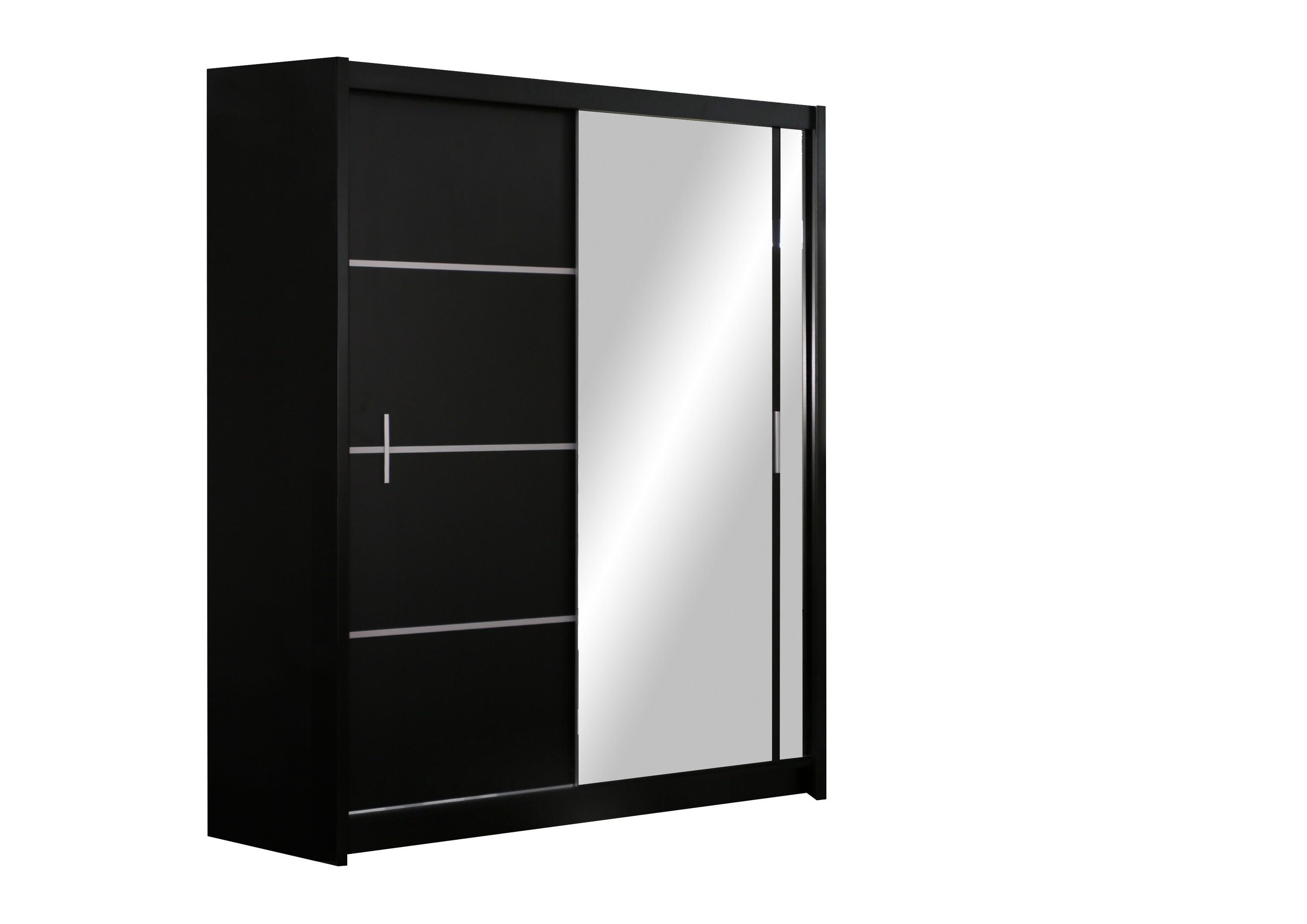 SCHWEBETÜRENSCHRANK NASUS 150/215/61 cm 2-türig mit Spiegel Schwarz - Schwarz, Holzwerkstoff (150/215/61cm) - MASSENO