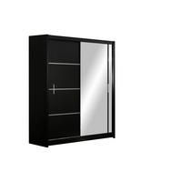SCHWEBETÜRENSCHRANK NASUS 150/215/61 cm 2-türig mit Spiegel Schwarz - Schwarz, Holzwerkstoff (150/215/61cm) - MASSENO