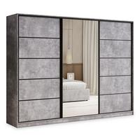 SCHWEBETÜRENSCHRANK PINA 250/205/58 cm 3-türig mit Spiegel und Schubladen Titanfarben - Titanfarben/Schwarz, Holzwerkstoff (250/205/58cm) - MASSENO