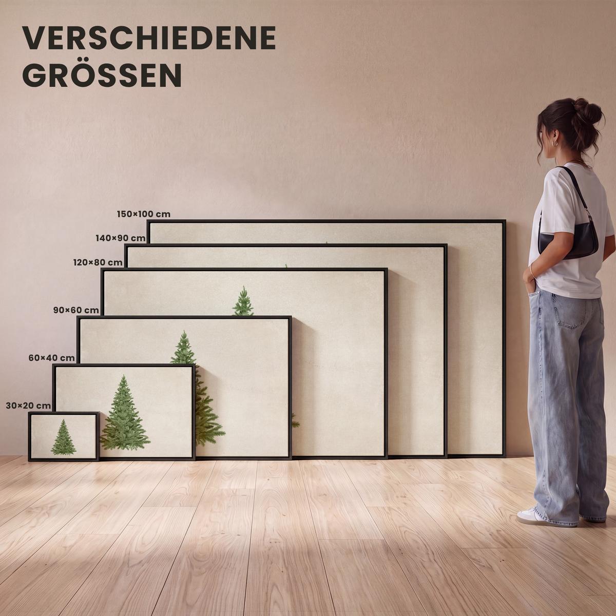 LEINWAND Bilder mit Rahmen - Weihnachtsbaum - Grün - Weihnachten - Feiertage - 150x100 - Olivgrün, Textil (150/100cm) - MuchoWow