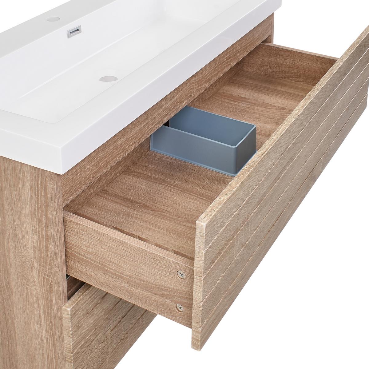 WASCHBECKENUNTERSCHRANK wandmontiertk mit Waschbecken Hellbraun Urucu - Hellbraun, Holzwerkstoff (100/55/46cm) - Beliani