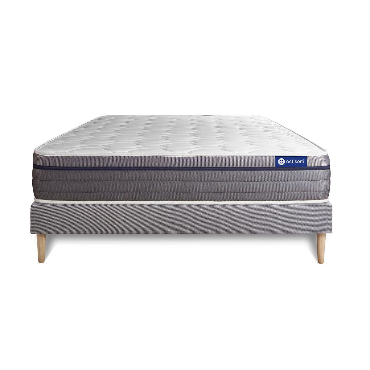 BETT Actilatex zen Latex und Memory-Schaum 150 x 200 cm h1 - Kit Bettgestell Grau - Beige/Grau, Karton/Holz (150/200cm) - ACTISOM