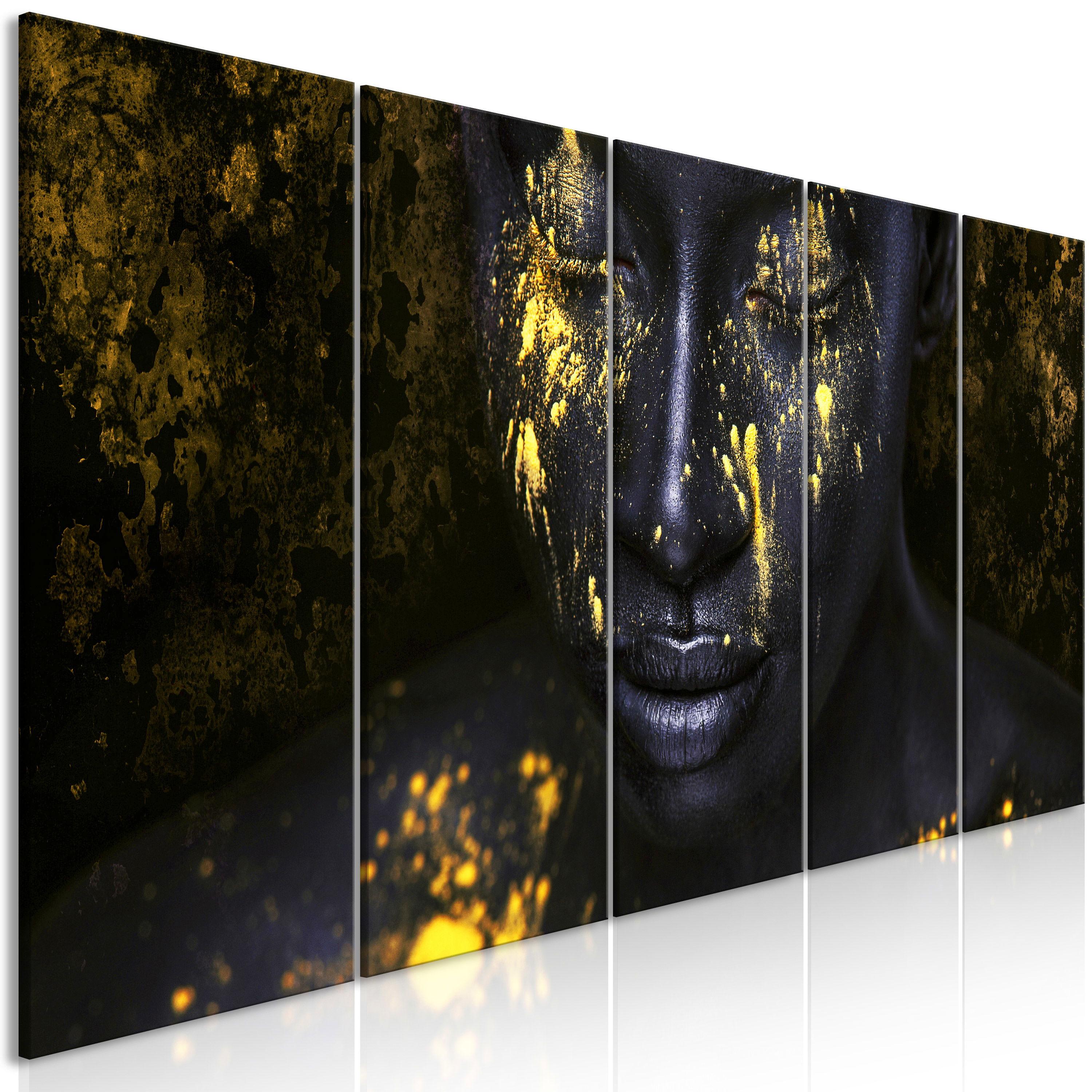 KUNSTDRUCK Schwarz 225/90 cm - Goldfarben/Schwarz, Textil (225/90cm) - KUNSTLOFT