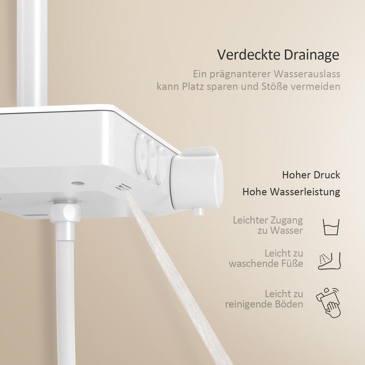 ÜBERKOPFBRAUSESET mit Thermostat höhenverstellbar Weiß 112,7/46 cm - Weiß, Metall (36/118/48.7cm) - EMKE