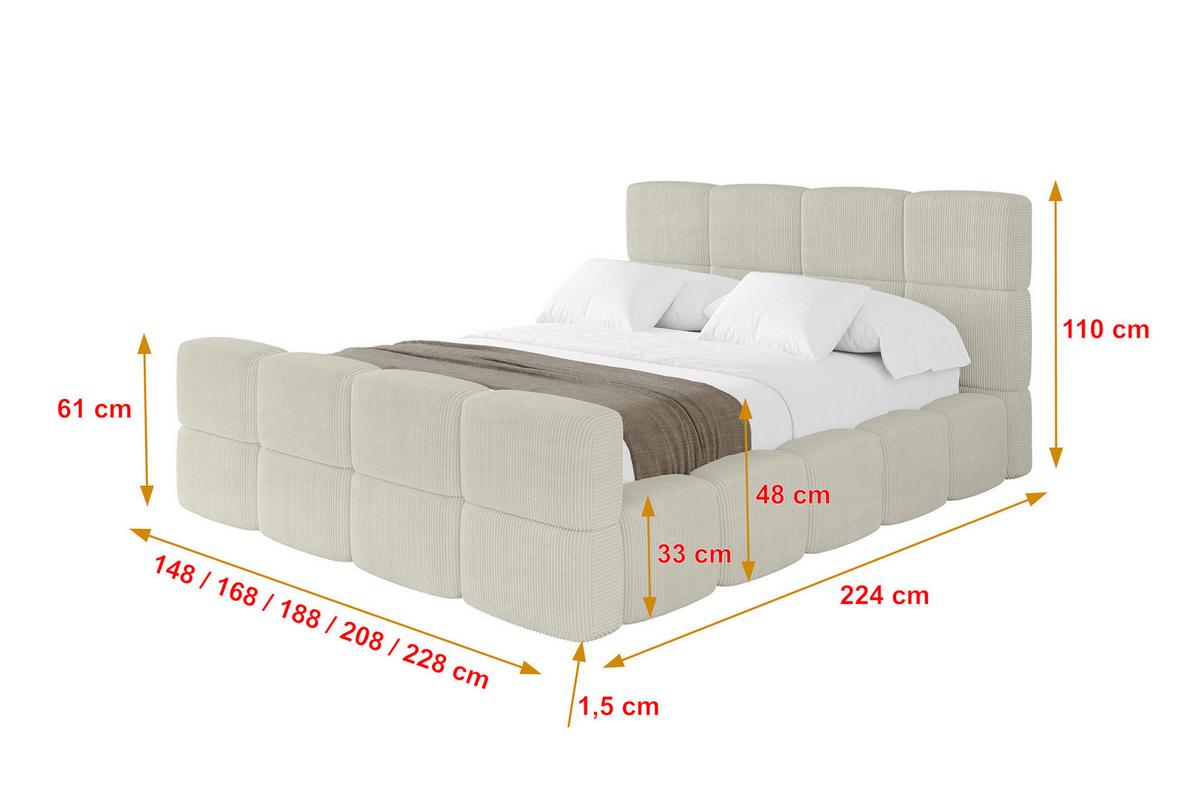 POLSTERBETT mit Bettkasten und Lattenrost, Bett mit Matratze H3/H4, Kopfteil, Boxbett, Doppelbett mit Stauraum - NATA-Z 120x200 Creme - Ecru, Holzwerkstoff/Textil (120/200cm) - ALTDECOR